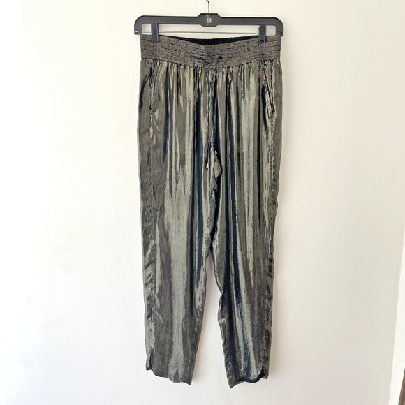 Laurence Dolige Pants - Metallic Wide Leg Pull On Pants Size 2 Disco Glam Party Palazzo Shimmer